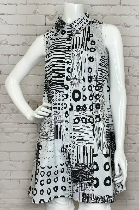 MODERN ART SLEEVELESS SHIRT DRESS