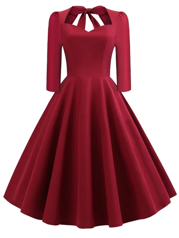 1950s-solid-3-4-sleeve-dress