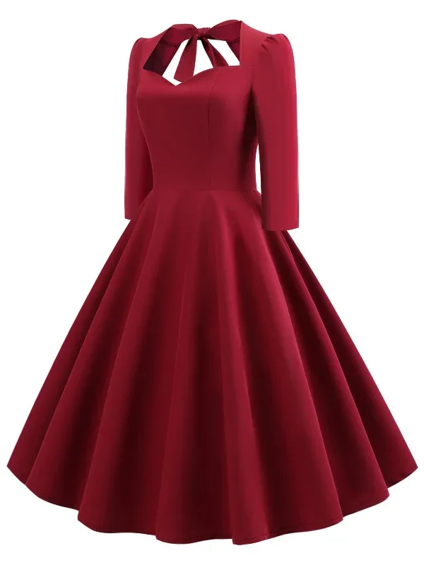 1950s-solid-3-4-sleeve-dress