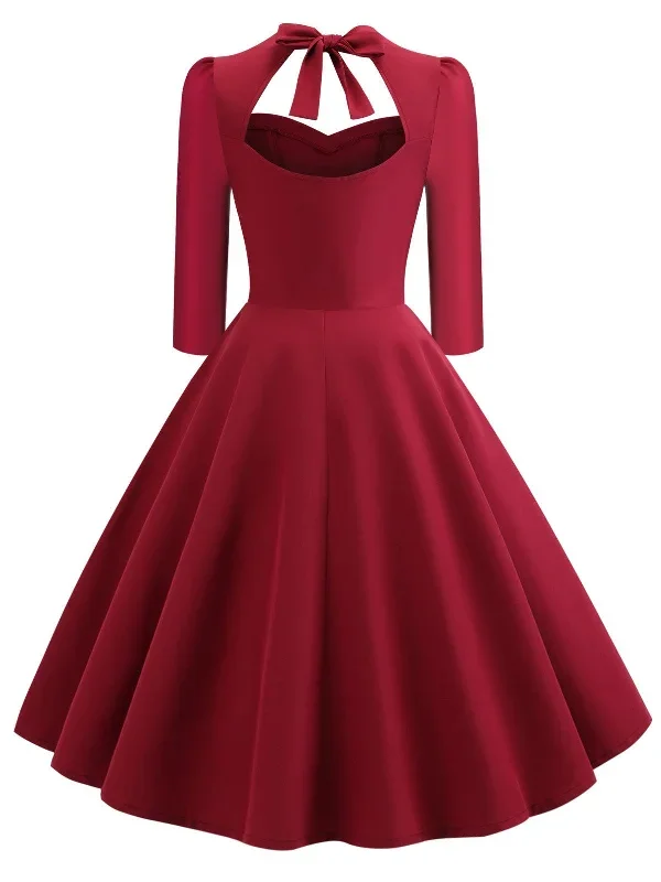 1950s-solid-3-4-sleeve-dress