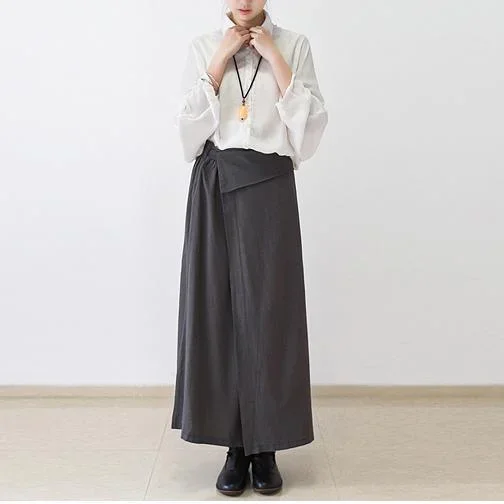 2017-new-fall-gray-stylish-linen-a-line-skirts-loose-cute-maxi-skirts