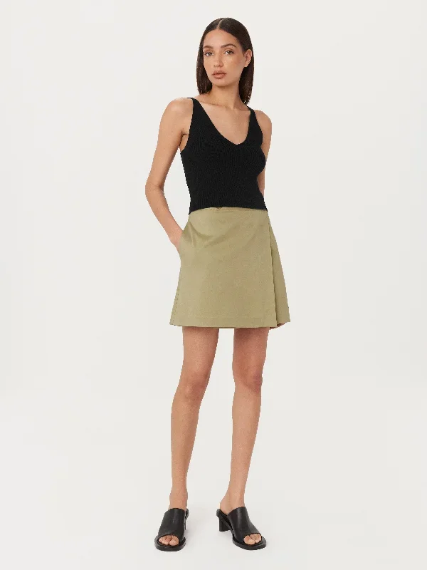 The Wrap Mini Skirt in Green Beige