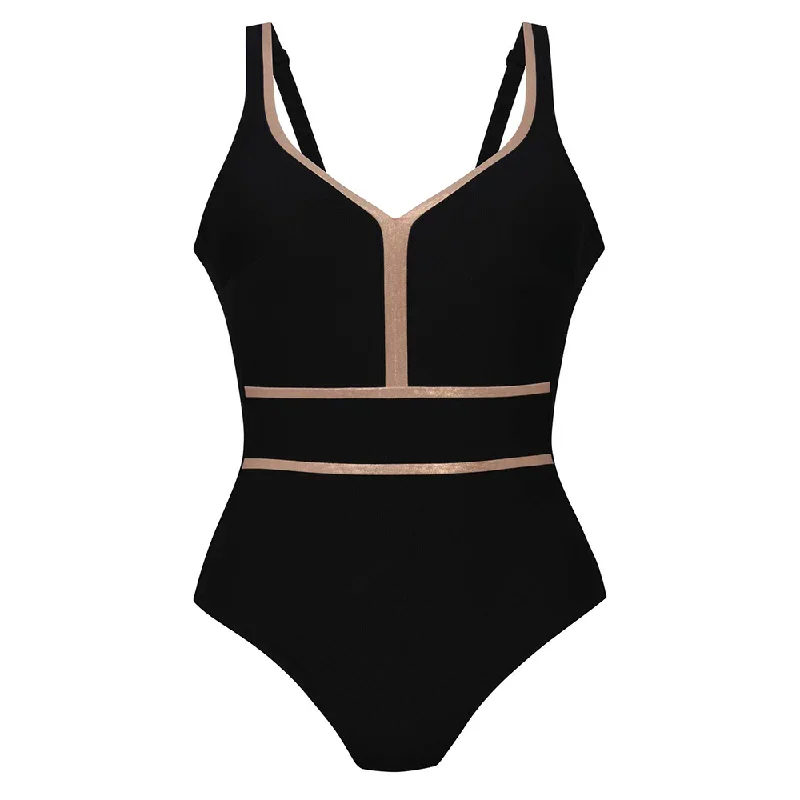 Cura Underwire Swimsuit in Black and Rose Gold