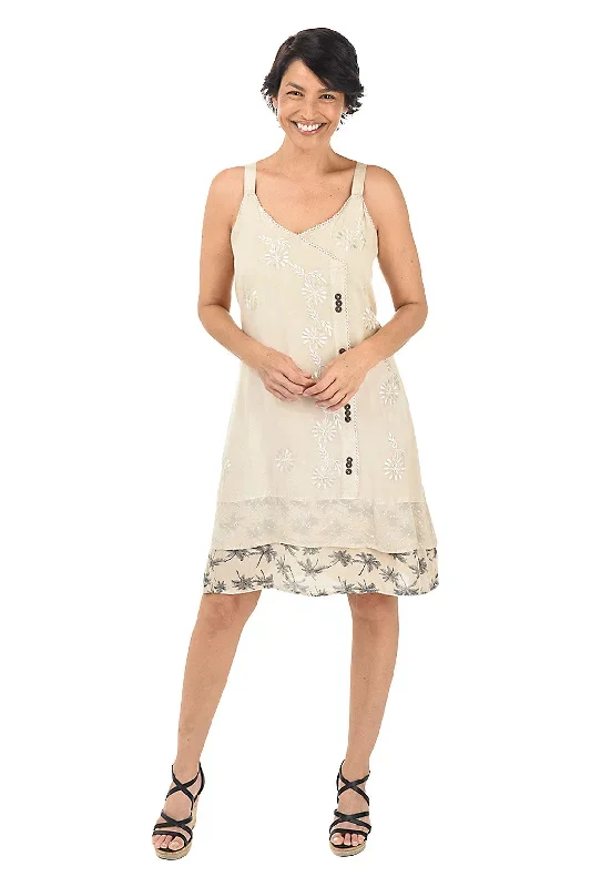 Palm Tree Sleeveless Surplice Dress