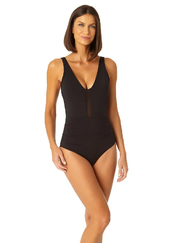 Anne Cole Plunge Mesh One Piece Swimsuit