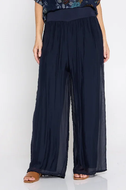 Arlette Silk Pants - Blue Navy