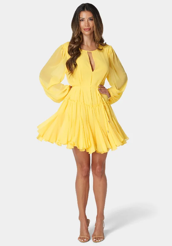 Balloon Sleeve Godet Dress