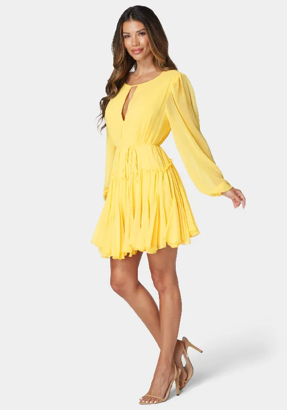 balloon-sleeve-godet-dress-yellow