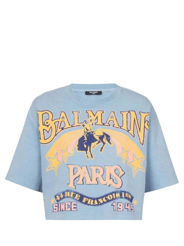 Balmain Western Print Cropped Tee