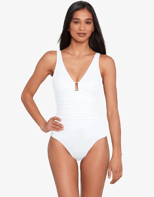 Beach Club Solids Ring Front Swimsuit - White