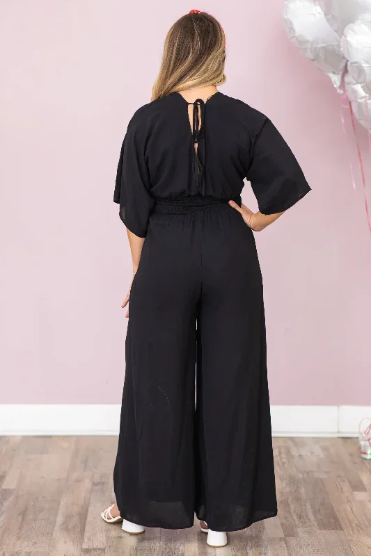 black-3-4-sleeve-v-neck-jumpsuit