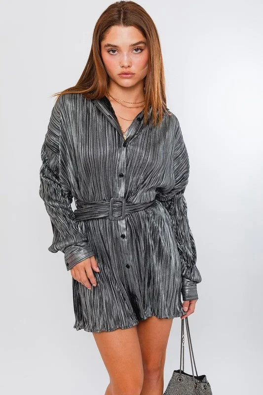 Black Contrasted Button Shirt Dress