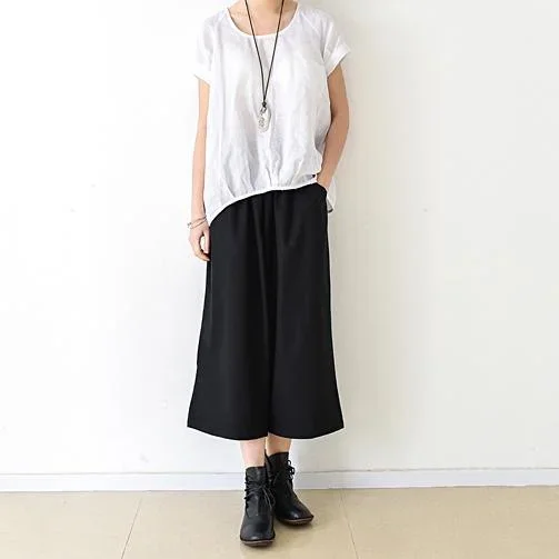 black-stylish-casual-linen-pants-loose-elastic-waist-wide-leg-pants