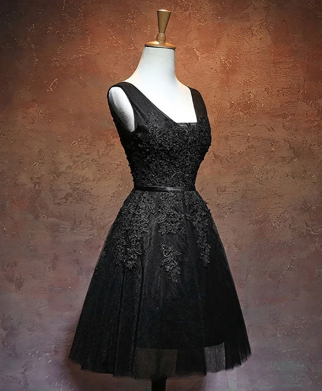 black-v-neck-tulle-lace-short-prom-dress-black-homecoming