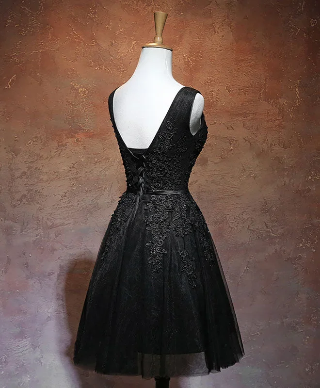 black-v-neck-tulle-lace-short-prom-dress-black-homecoming