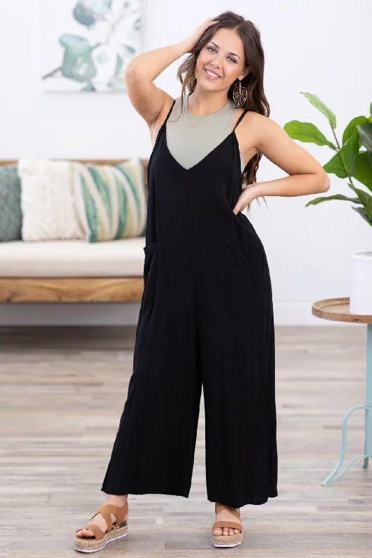 Black Wide Leg Jumpsuit With Pockets