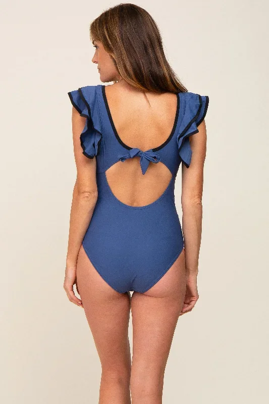 blue-color-blocked-ruffle-shoulder-cutout-back-one-piece-swimsuit