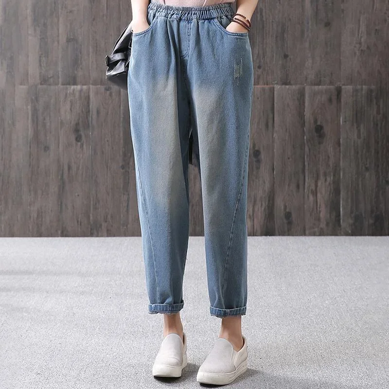 blue-women-cotton-loose-washed-denim-casual-pants