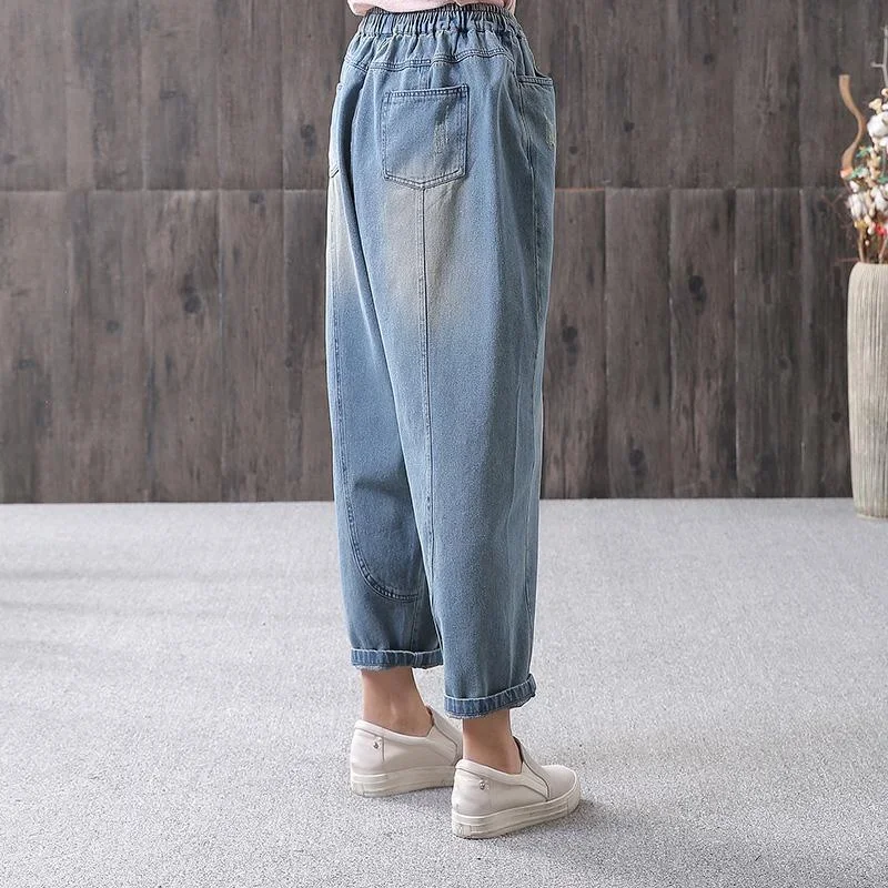 blue-women-cotton-loose-washed-denim-casual-pants