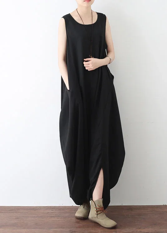 bohemian-black-o-neck-zip-up-draping-pocket-chiffon-jumpsuit-sleeveless