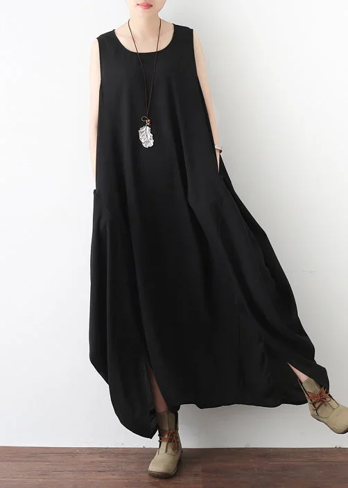 bohemian-black-o-neck-zip-up-draping-pocket-chiffon-jumpsuit-sleeveless