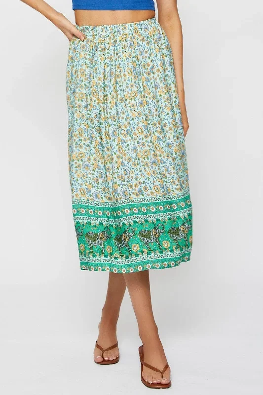 Boho Print Midi Skirt Relaxed