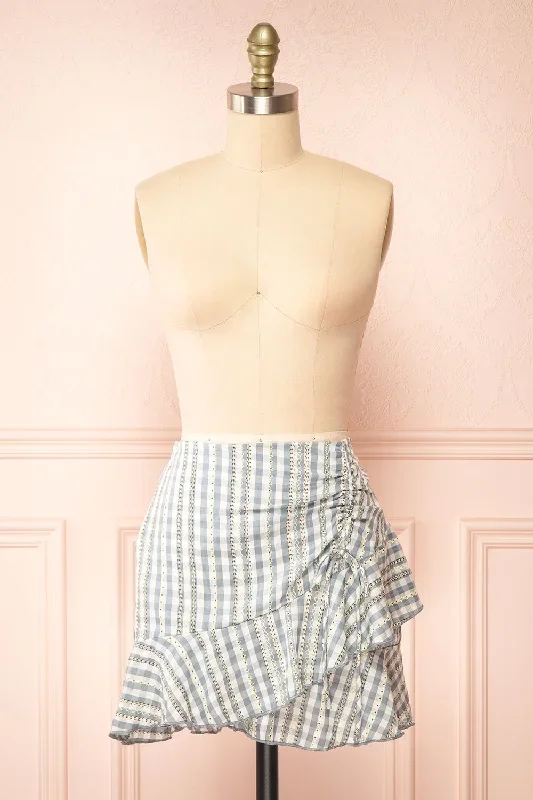 Briar Blue | Short Asymmetrical Gingham Skirt