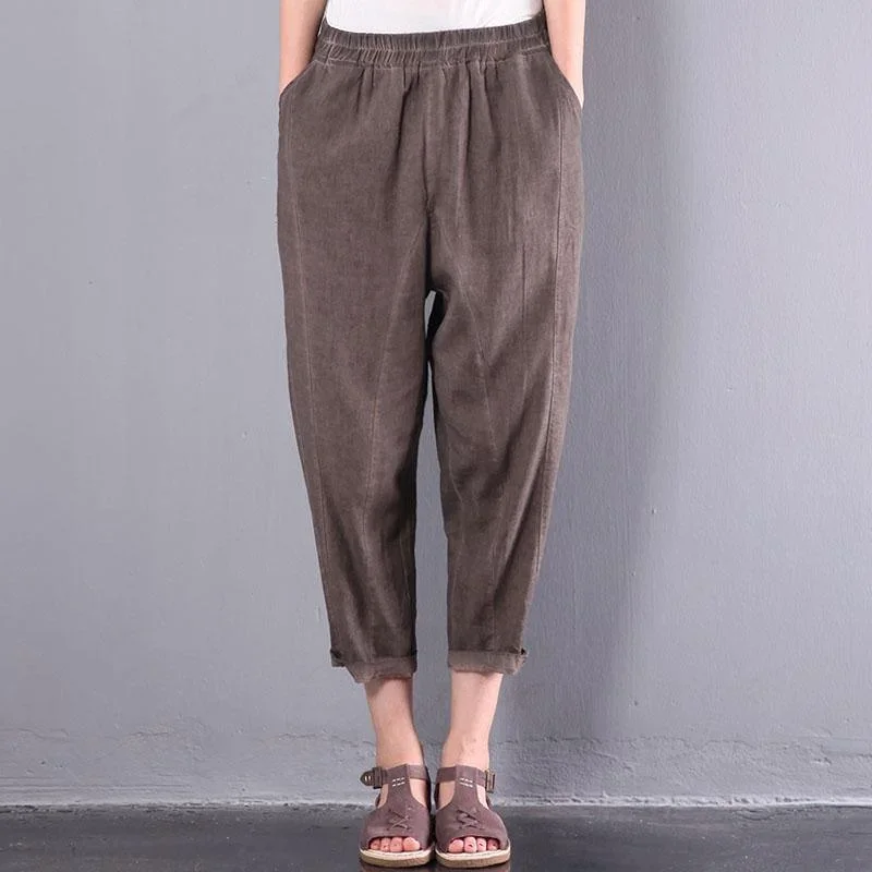 brown casual cotton linen pants loose  slim women trousers