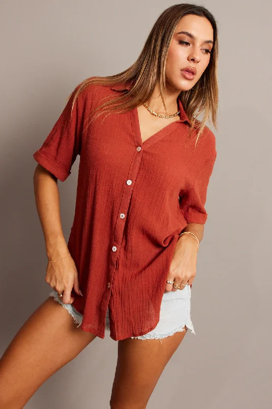 Brown Relaxed Shirt Short Sleeve