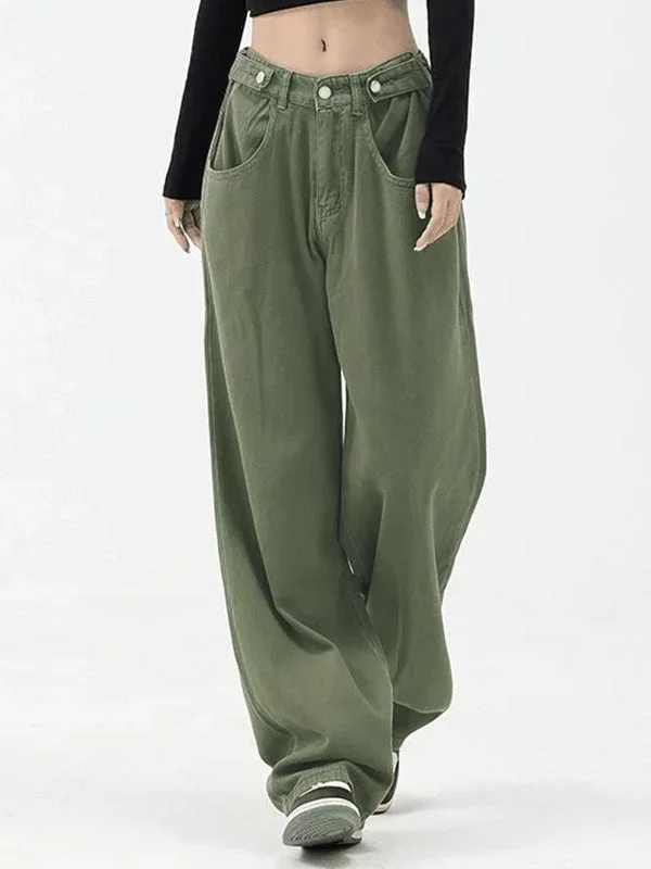 BerryBetty - Buttoned Green Baggy Boyfriend Jeans