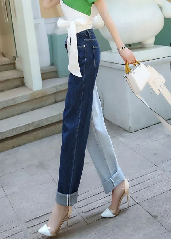 chic-colorblock-asymmetrical-high-waist-denim-pants-spring