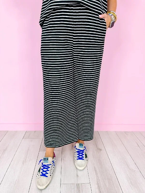 CHIC STRIPE WIDE LEG PANTS - BLACK