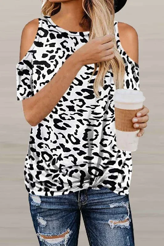 CityHottie Off-Shoulder Leopard Print T-Shirt