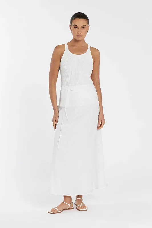 CLO WHITE LINEN MIDI SKIRT