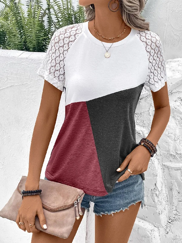 color-block-raglan-sleeve-round-neck-tee