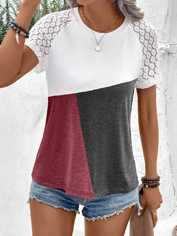 color-block-raglan-sleeve-round-neck-tee