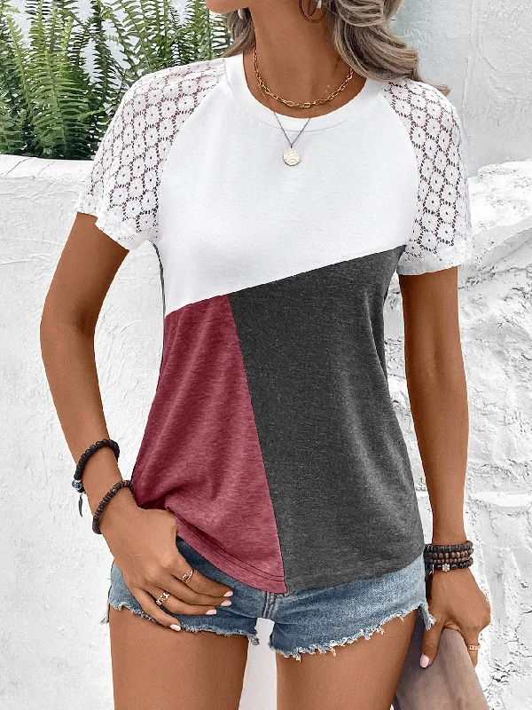 color-block-raglan-sleeve-round-neck-tee