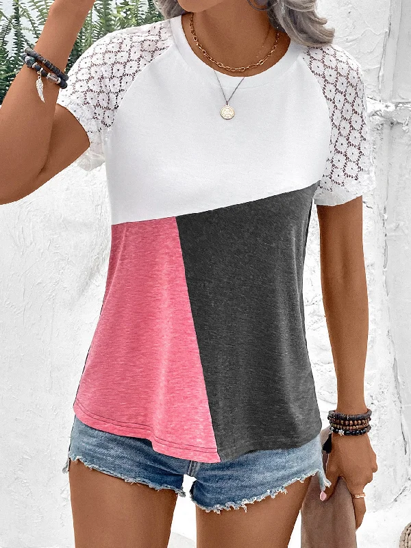 color-block-raglan-sleeve-round-neck-tee