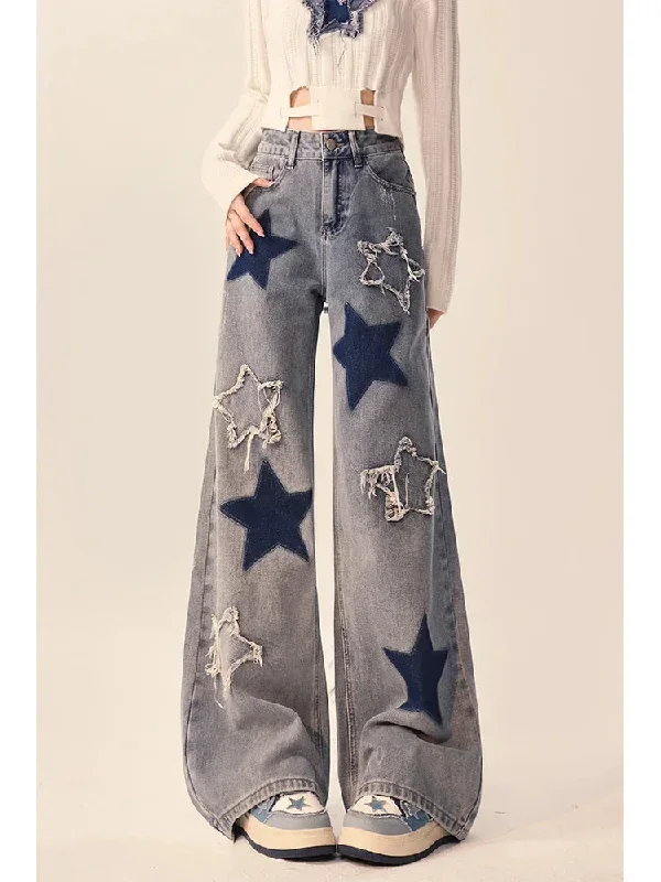 Women's American Vintage Embroidery High Street Straight Leg Jeans