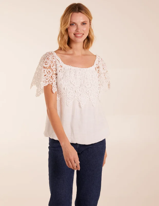 Crochet Lace Milkmaid Puff Ball Top