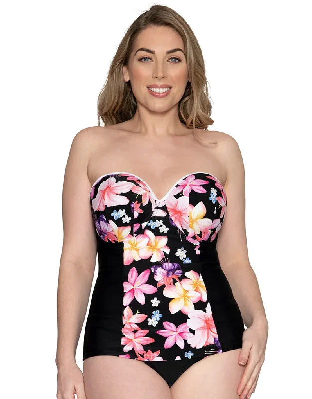 Curvy Kate Tropicana Bandeau Tankini Top Black Print