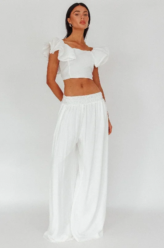 Darna Shirred Waist Wide Leg Pants Off White