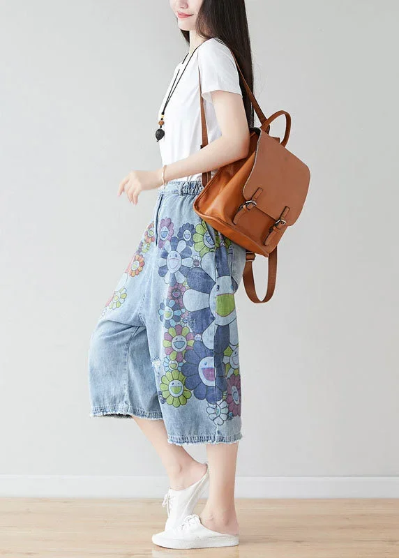 fashion-blue-elastic-waist-oversized-print-cotton-wide-leg-pants-spring