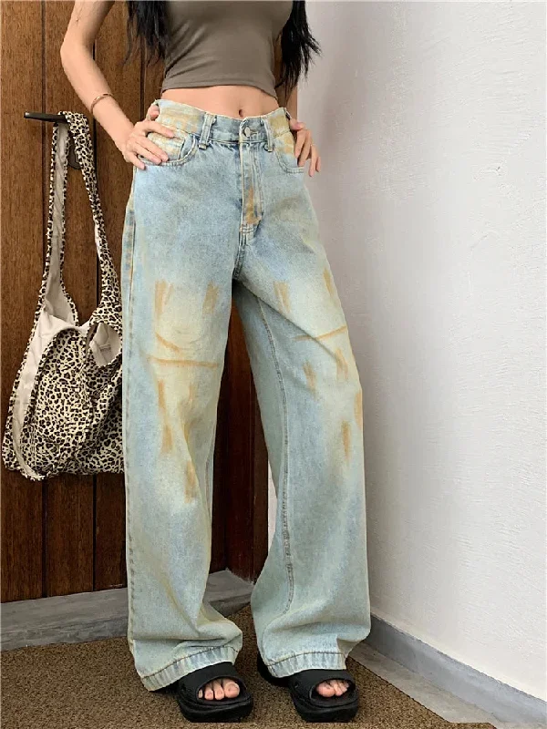 Vintage High Street Long Straight Wide Leg Jeans