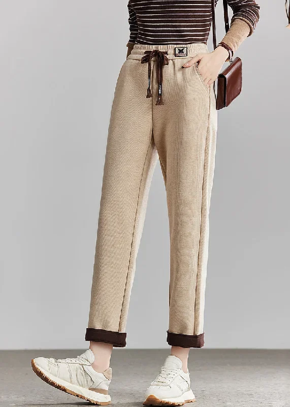 french-beige-elastic-waist-pockets-cotton-crop-pants-spring