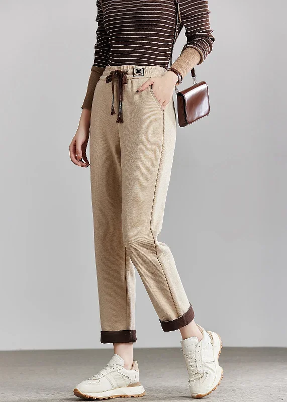 french-beige-elastic-waist-pockets-cotton-crop-pants-spring