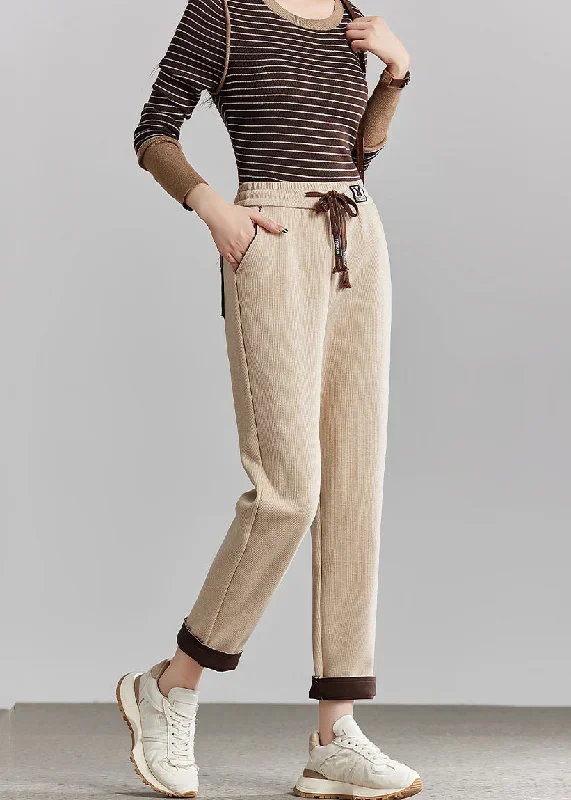 french-beige-elastic-waist-pockets-cotton-crop-pants-spring