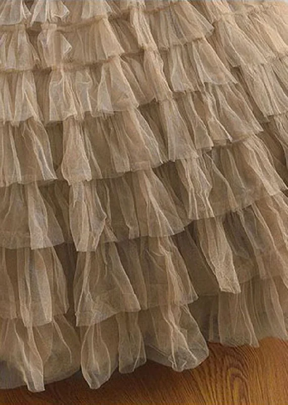 french-khaki-elastic-waist-layered-ruffled-patchwork-tulle-skirt-spring