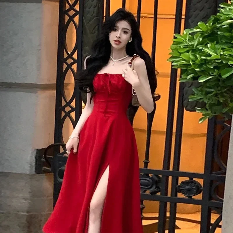 getadme-french-elegant-white-strap-midi-dress-summer-new-casual-evening-party-dress-women-beach-sleeveless-lace-up-red-dress-korean-1