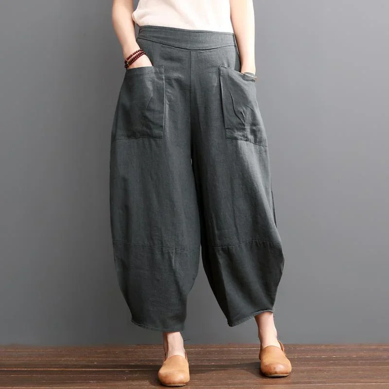 Gray Linen Bloomers Women Pants Summer Knickers